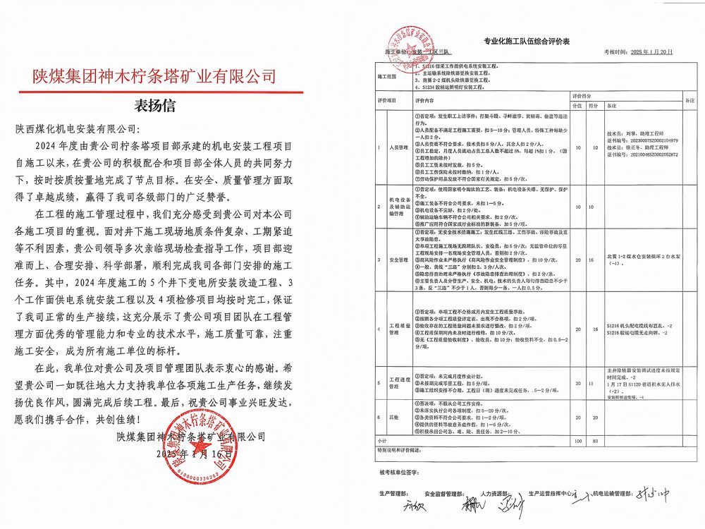 陜煤建設(shè)機(jī)電安裝公司檸條塔項(xiàng)目部：榮譽(yù)加身啟新程，砥礪前行譜華章